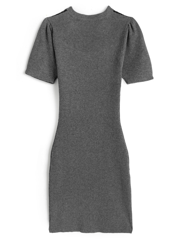 クロスデザインレースニットミニワンピース