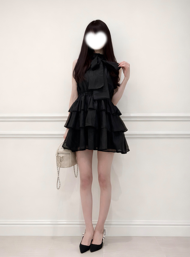 シアーアメスリティアードフリルミニワンピース