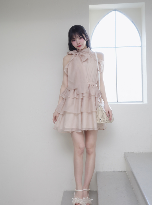 シアーアメスリティアードフリルミニワンピース