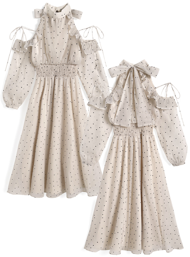 ドット柄ショルダーオープンアメスリロングワンピース