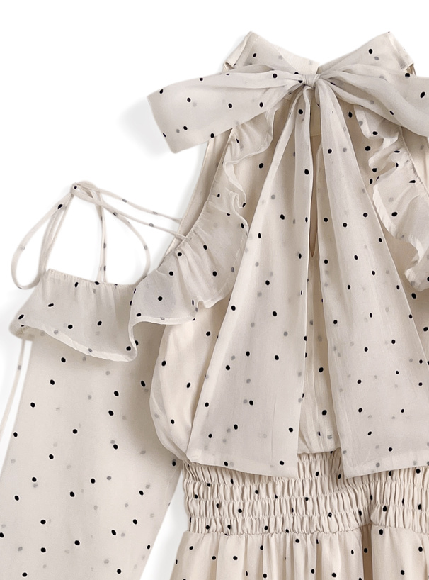 ドット柄ショルダーオープンアメスリロングワンピース