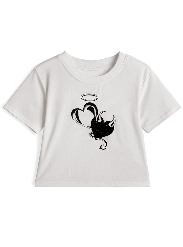 ハートプリントショート丈Tシャツ