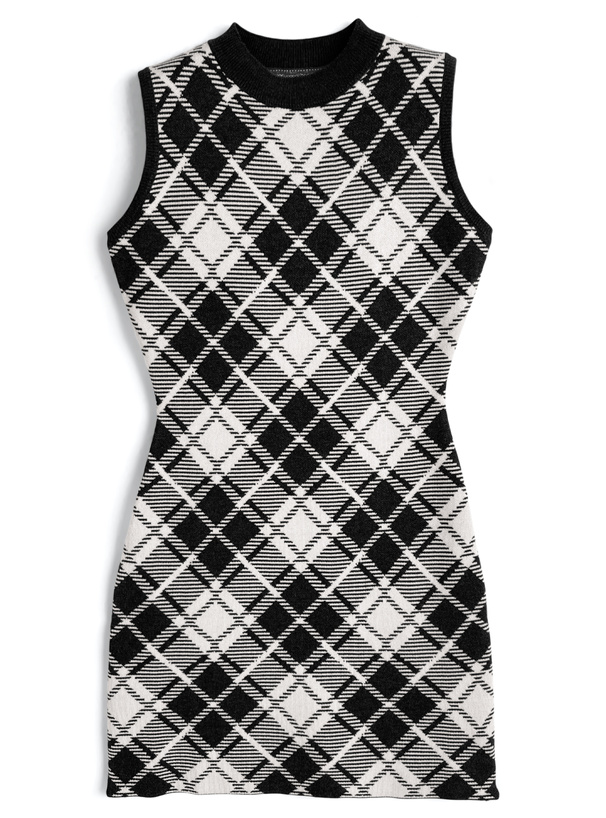 チェック柄ノースリーブニットタイトミニワンピース