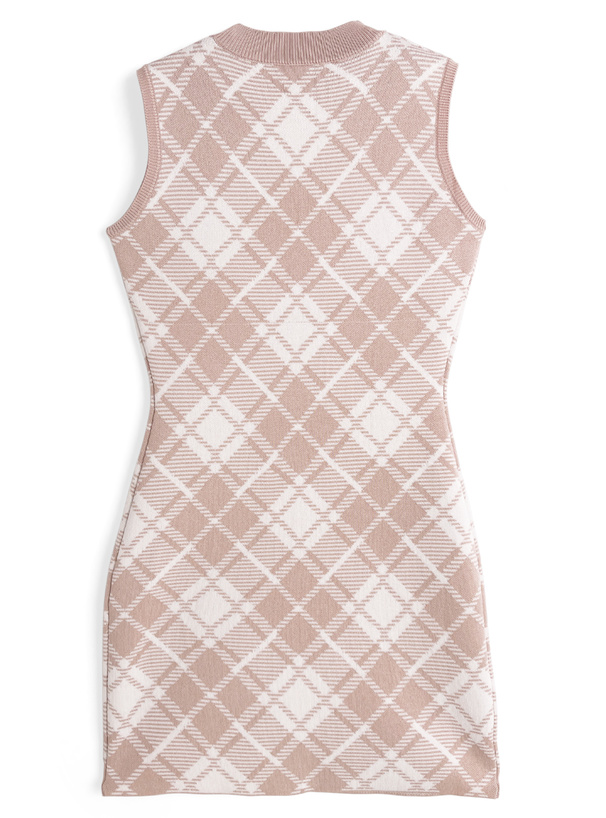 チェック柄ノースリーブニットタイトミニワンピース