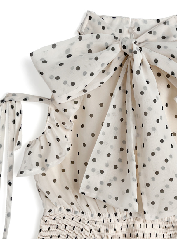 ドット柄アメスリフリルリボントップス