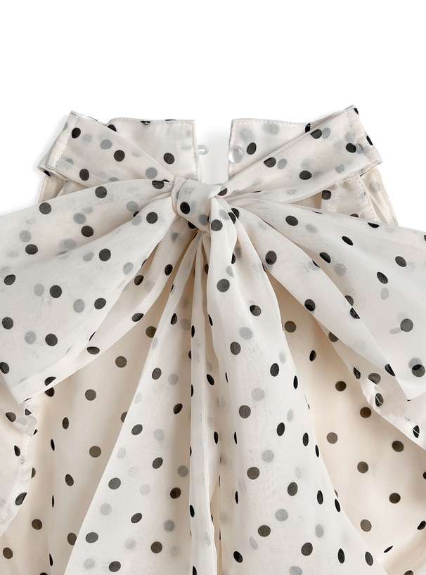 ドット柄アメスリフリルリボントップス