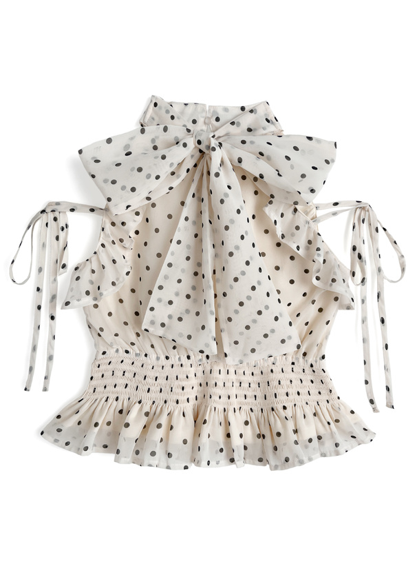 ドット柄アメスリフリルリボントップス