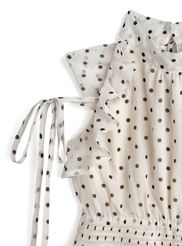 ドット柄アメスリフリルリボントップス