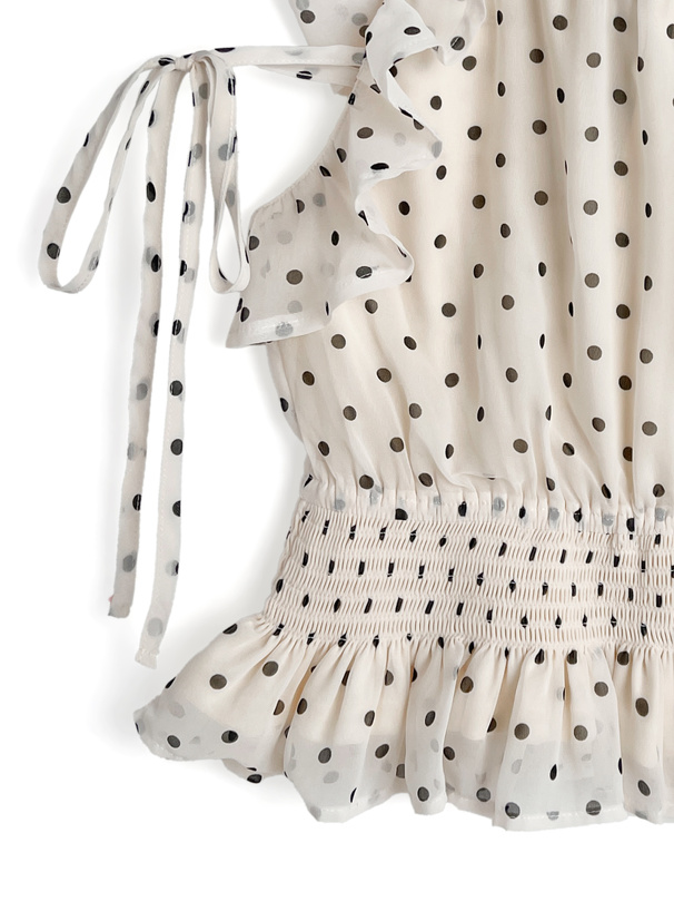 ドット柄アメスリフリルリボントップス