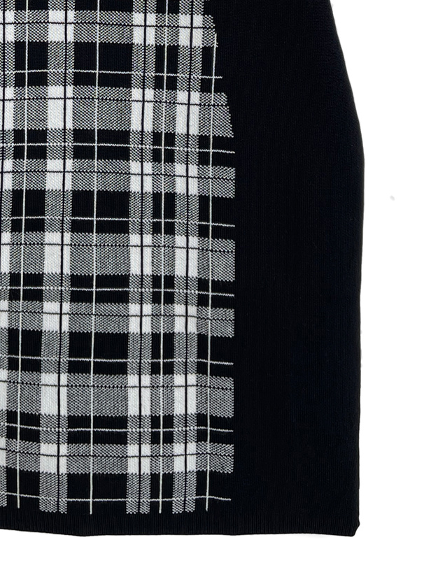 チェック柄リボンニットミニワンピース
