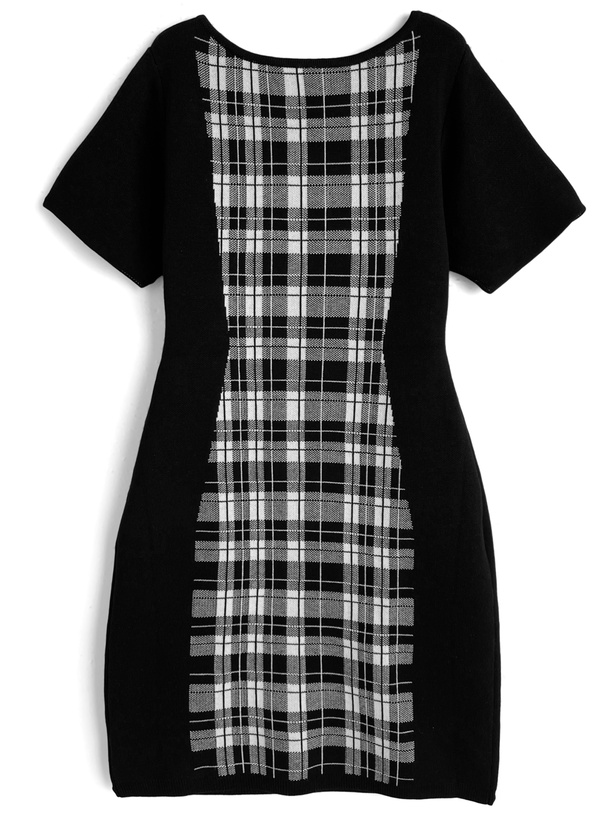 チェック柄リボンニットミニワンピース