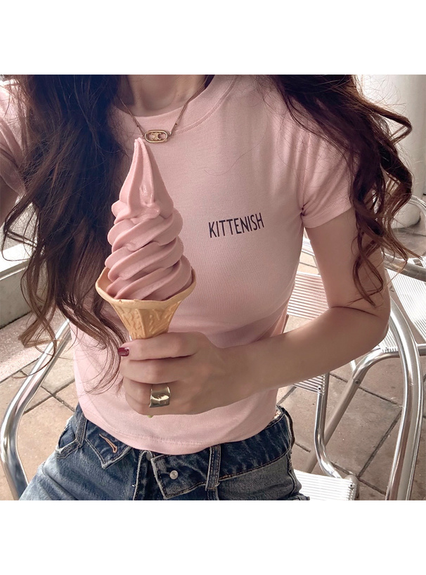 ロゴプリントショート丈Tシャツ