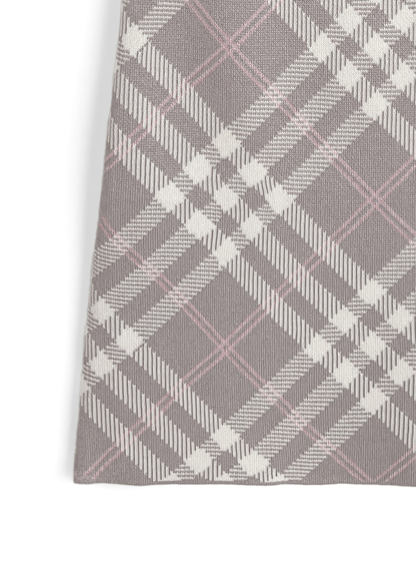 チェック柄フロントオープンリボンノースリーブニットミニワンピース