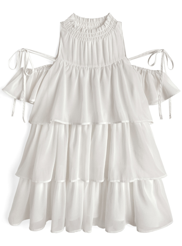 ショルダーオープンティアードフリルチュニック