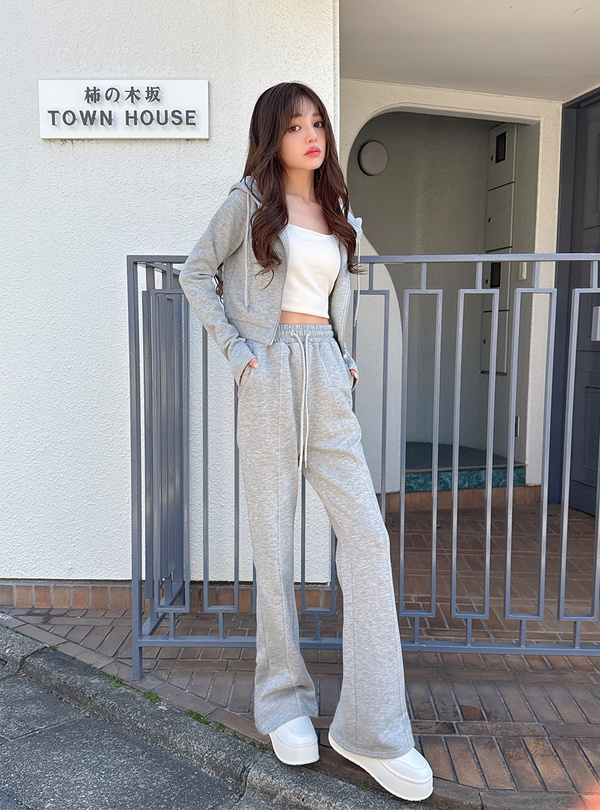 裏毛センターピンタックフレアスウェットパンツ