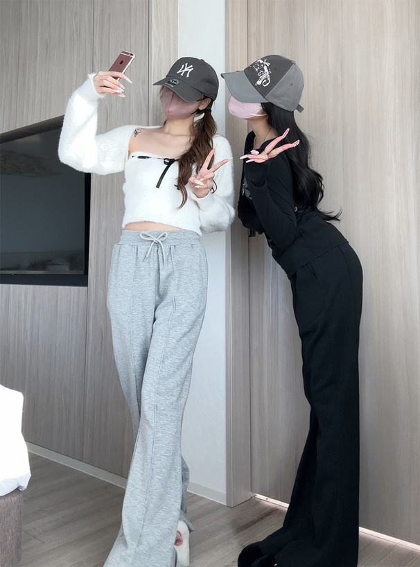 裏毛センターピンタックフレアスウェットパンツ[ru1817] | レディース