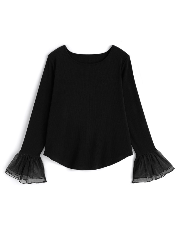 チュールフレアスリーブリブトップス