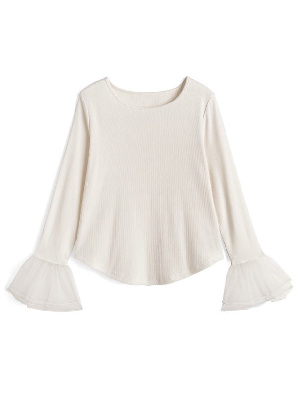 チュールフレアスリーブリブトップス