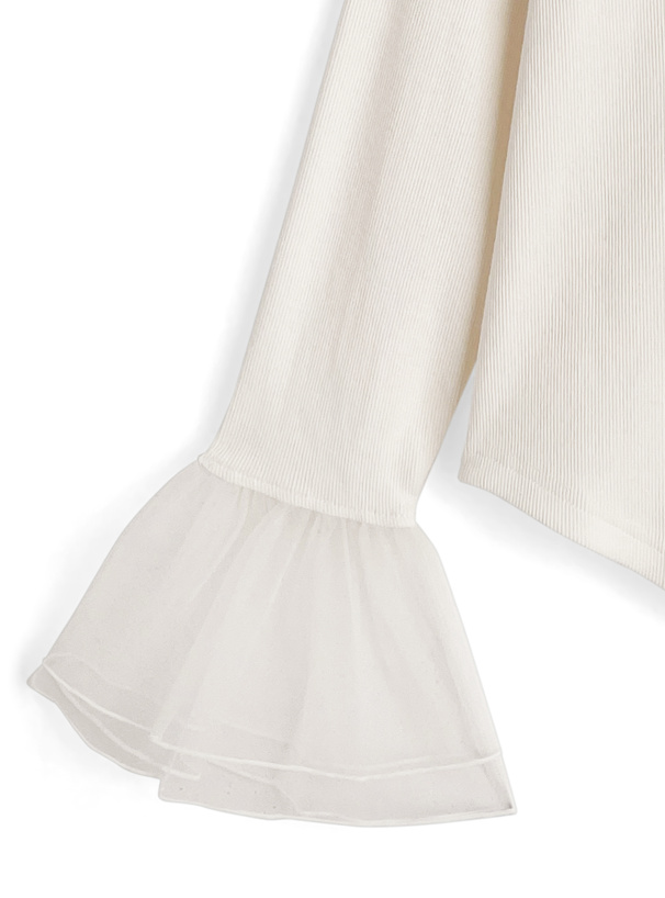 チュールフレアスリーブリブトップス