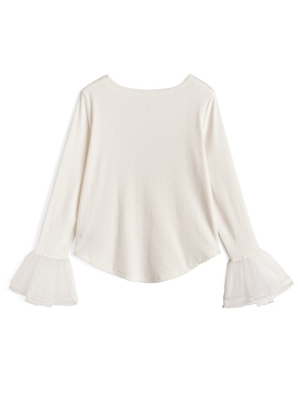 チュールフレアスリーブリブトップス