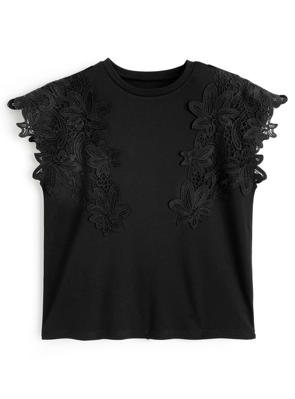 フラワーレースフレンチスリーブトップス