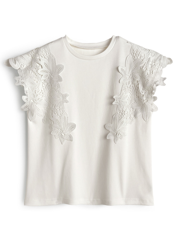 フラワーレースフレンチスリーブトップス