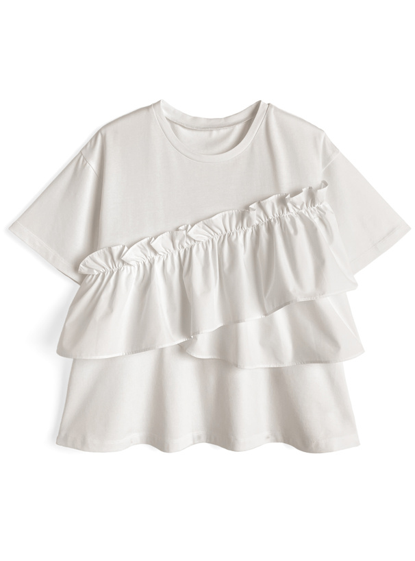 接触冷感アシンメトリーフリルTシャツ