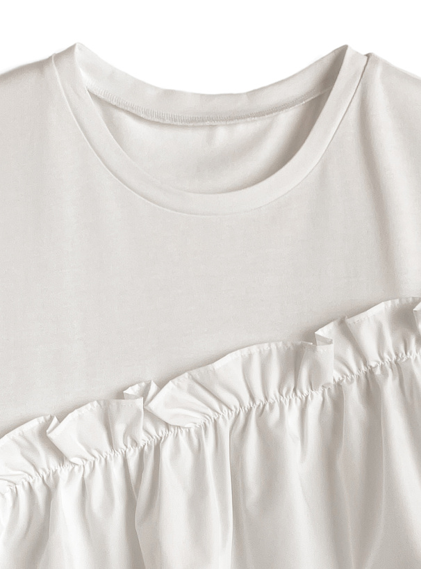 接触冷感アシンメトリーフリルTシャツ