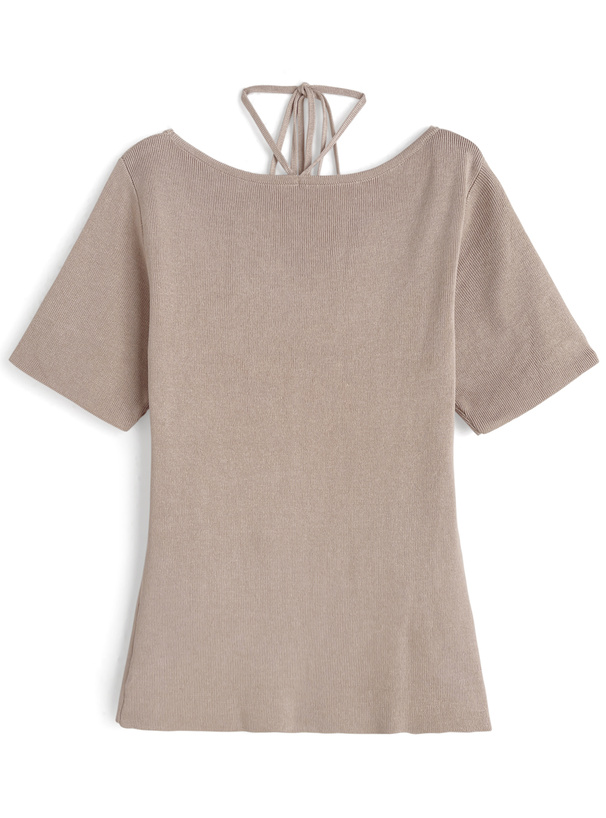 配色レイヤード風ネックリボンニットトップス