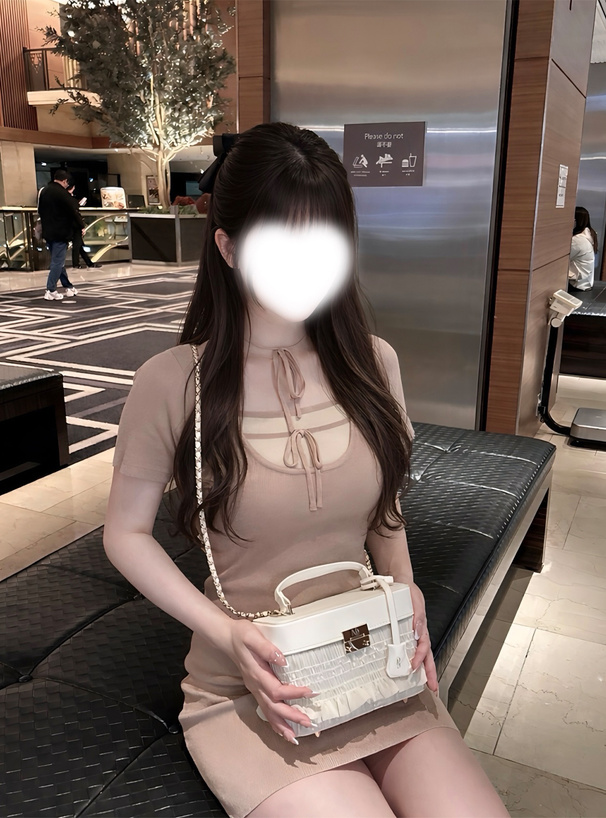 配色レイヤード風リボンニットミニワンピース