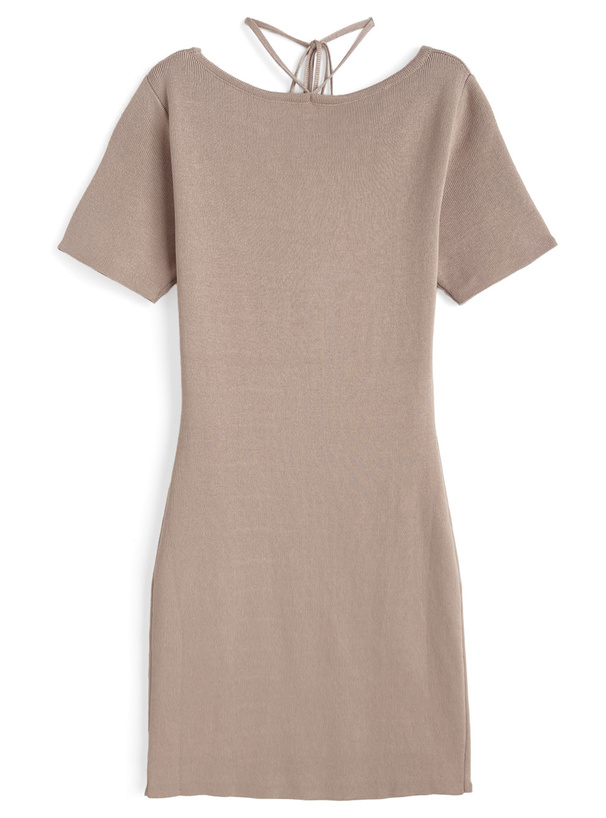 配色レイヤード風リボンニットミニワンピース