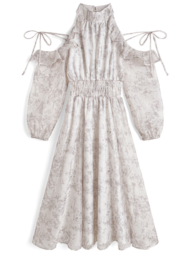 花柄ショルダーオープンリボンアメスリロングワンピース