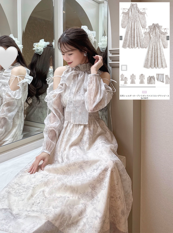 花柄ショルダーオープンリボンアメスリロングワンピース[ru1867