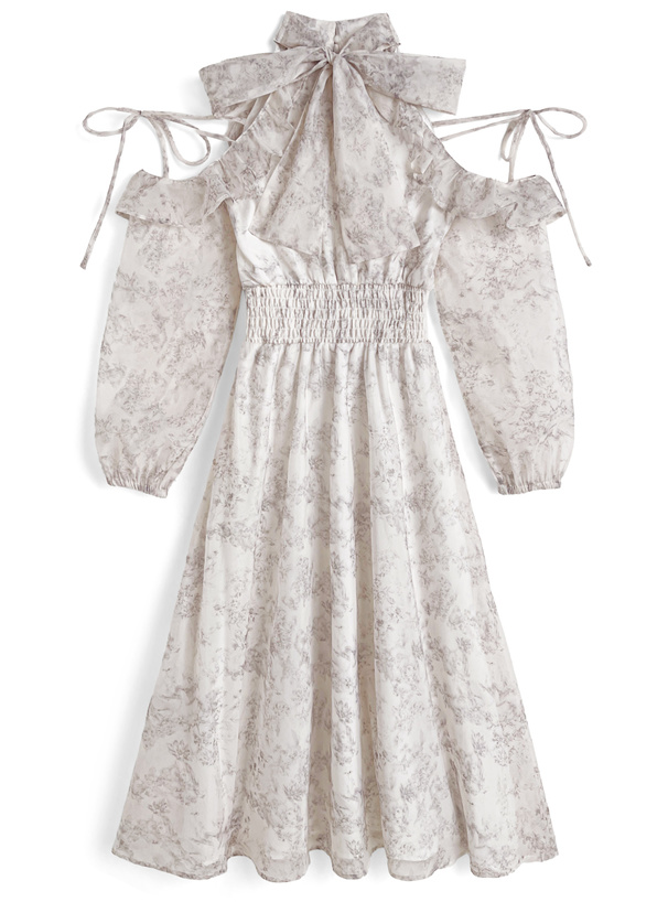 花柄ショルダーオープンリボンアメスリロングワンピース