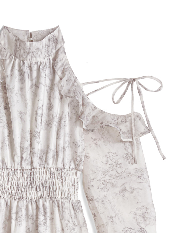 花柄ショルダーオープンリボンアメスリロングワンピース