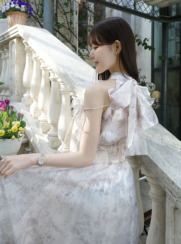 花柄リボンアメスリロングワンピース