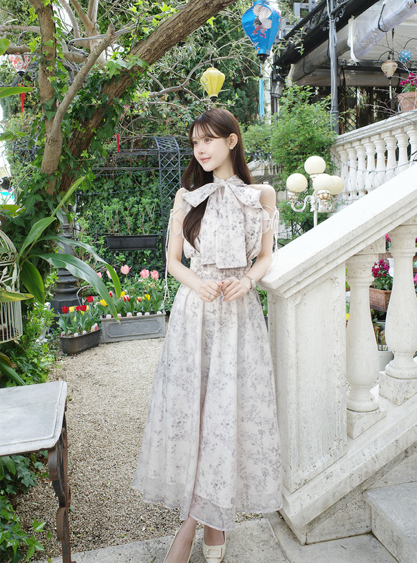 花柄リボンアメスリロングワンピース