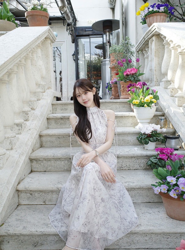 花柄リボンアメスリロングワンピース