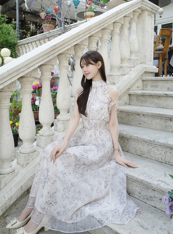 花柄リボンアメスリロングワンピース
