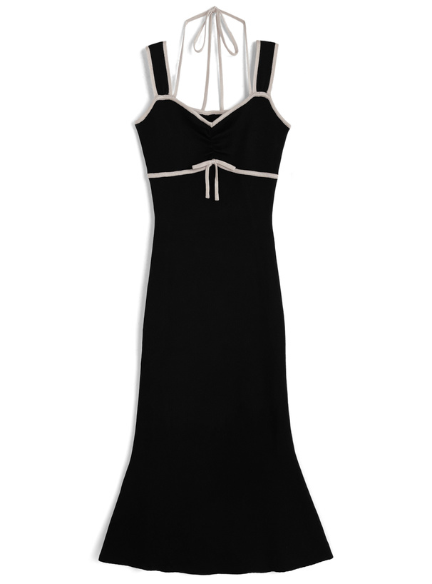 配色ホルターネックキャミソールニットワンピース