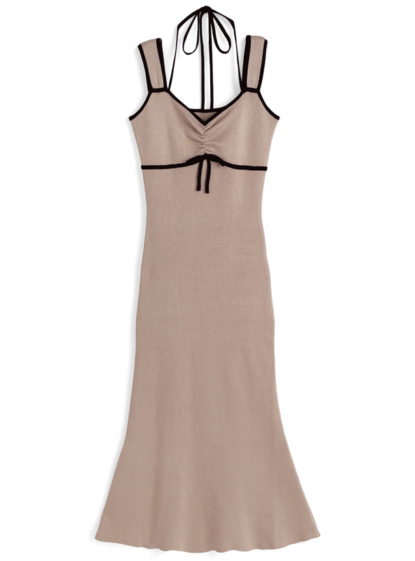 配色ホルターネックキャミソールニットワンピース