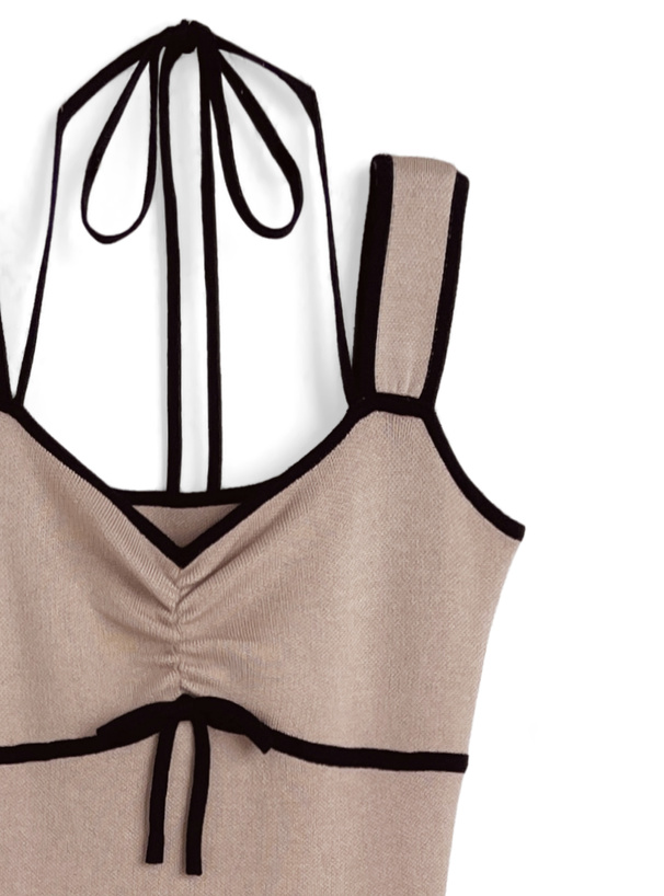 配色ホルターネックキャミソールニットワンピース