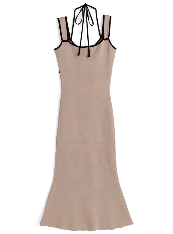 配色ホルターネックキャミソールニットワンピース