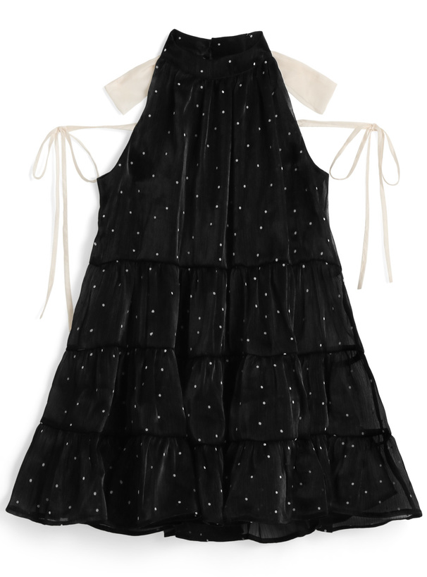 ドット柄リボンアメスリティアードミニワンピース