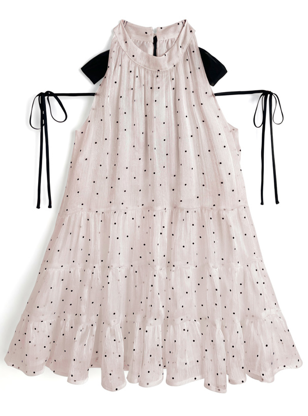 ドット柄リボンアメスリティアードミニワンピース