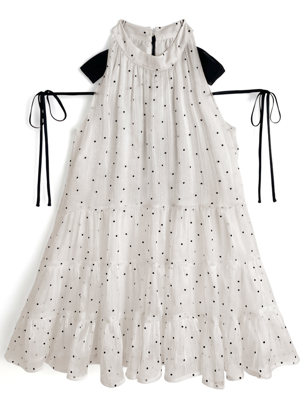 ドット柄リボンアメスリティアードミニワンピース