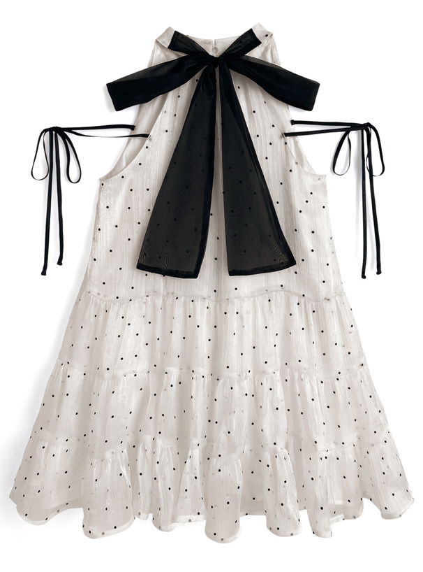 ドット柄リボンアメスリティアードミニワンピース
