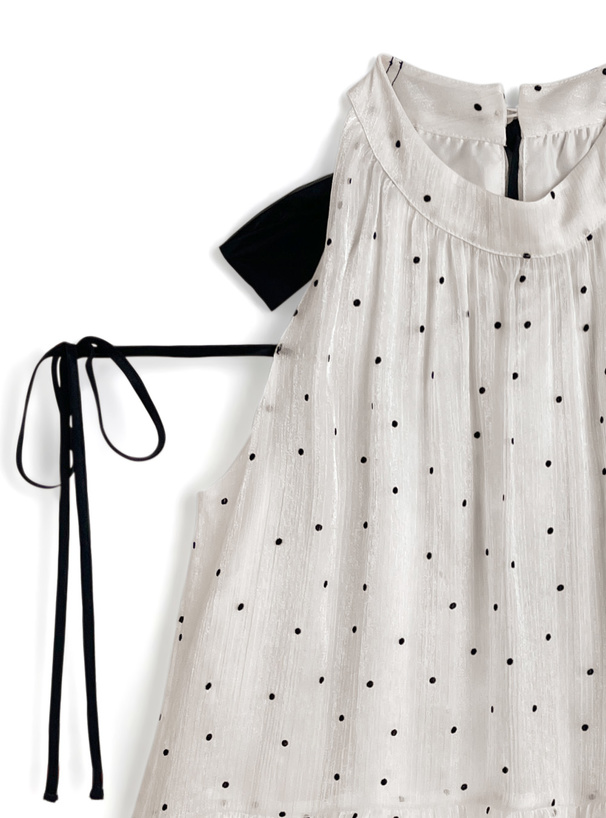 ドット柄リボンアメスリティアードミニワンピース