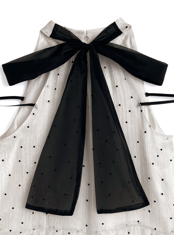 ドット柄リボンアメスリティアードミニワンピース