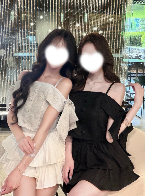 サイドビッグリボンツイードオフショルダートップス